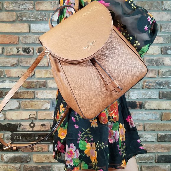 Authentic NWT Kate Spade New York Leila Medium Flap Leather Backpack Warm GINGER main image 5